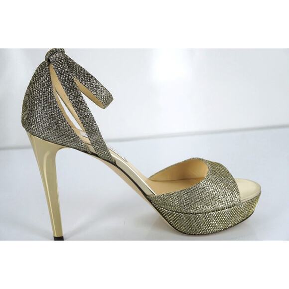 Jimmy Choo Kayden Bronze Glitter Platform Strappy Sandal SZ 40.5 10.5 NIB $895 - Picture 3 of 11